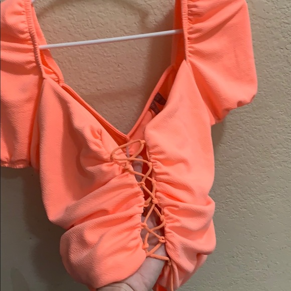 ASOS coral lace up peasant top NWT SALE! - Picture 2 of 3